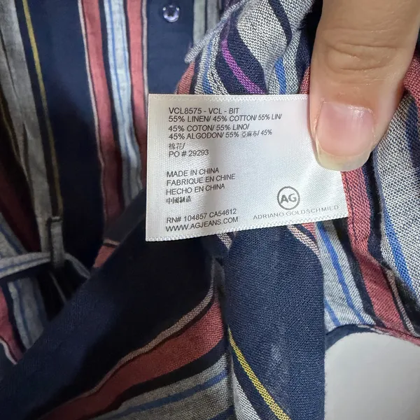 NWT Adriano Goldschmied Navy Multi Stripe Button Down Linen Shirt Dress Women XS - Image 5