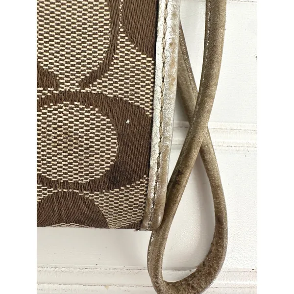 Coach Penelope Zip Wristlet Wallet Turn-Lock Gold Brown Signature Gold Liner Y2K - Image 7