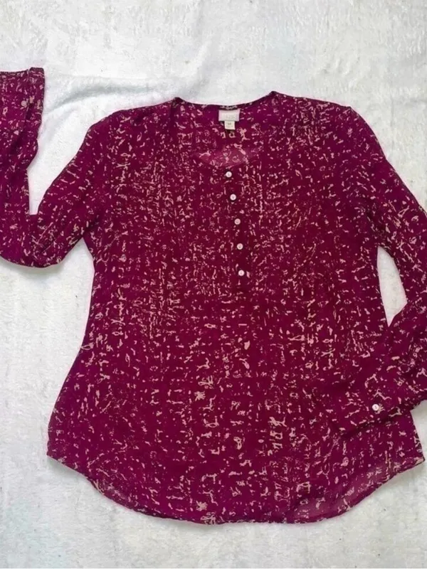 Converse One Star 2000s Sheer Plum Pintuck Blouse Boho Indie Size M - Image 2