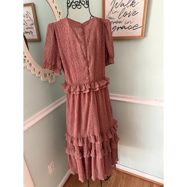 Lulu's Wedding Boho Hippie Western‎ Rust Textured Short Sleeve Midi Dress - Image 6