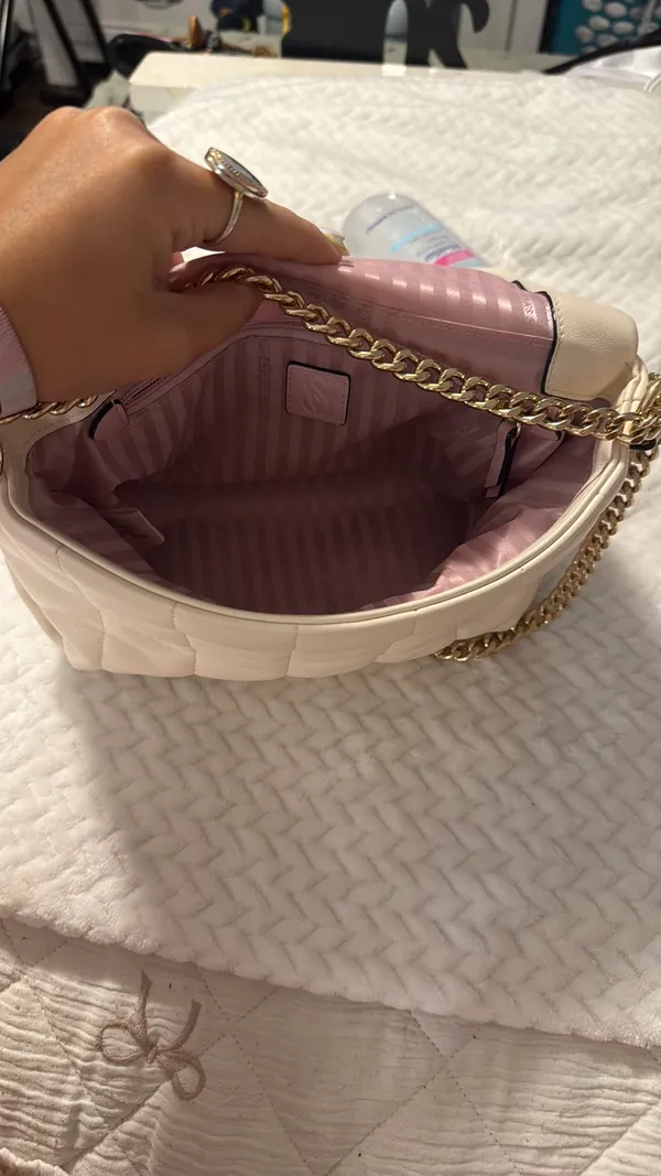 PINK - Victoria's Secret Cream/ white purse with pink stripe interior - Image 3