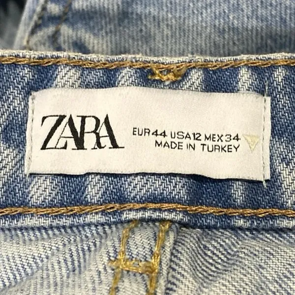 Zara Women's Blue High Waist Distressed Frayed Hem Straight Denim Jeans Pants 12 - Image 4