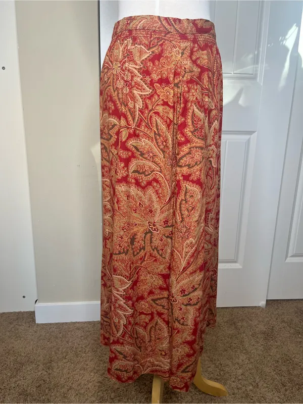 Vintage Y2K Laura Ashley Red Paisley Floral Maxi Skirt Womens Size 8 Bohemian - Image 4