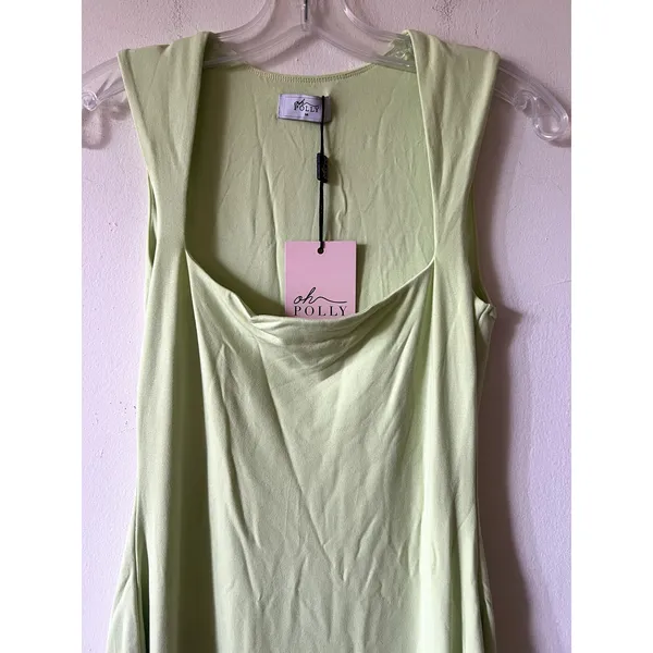 Oh Polly Ainslee Modal Square-Neck Bodycon Midi Dress in Matcha Green Size M - Image 5