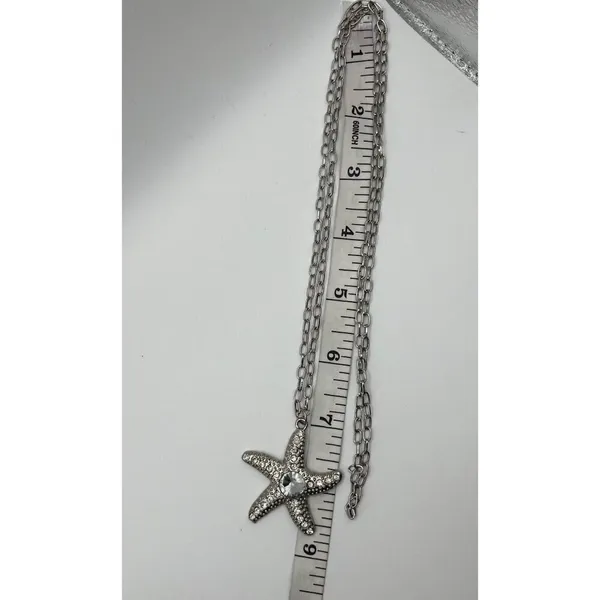 Silvertone Oversized Rhinestone Starfish Pendant On Chain‎ Necklace Mermaidcore - Image 4