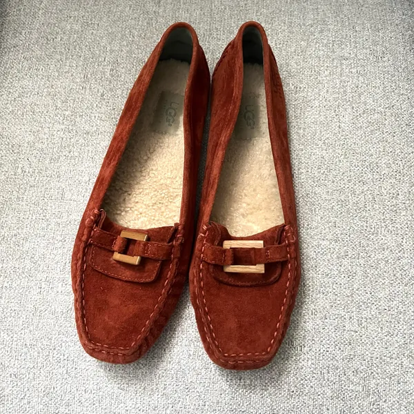 NEW Ugg Burnt Orange Suede Shearling Moccasin Loafers - Image 2