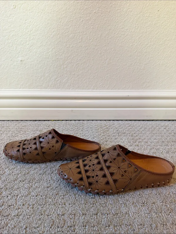 Spring Step Fusalide Leather Mules Boho Laser Cut Brown Clogs Slide Sandals - 38 - Image 9