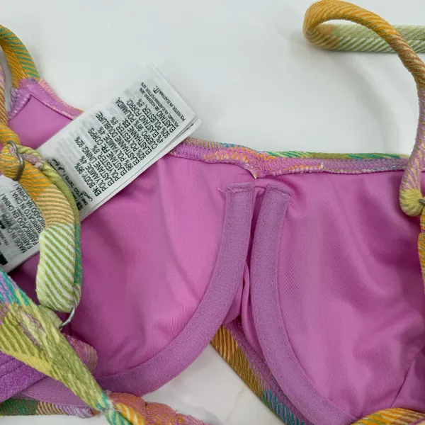 Billabong Bikini Top SZ Small Warm Wave Lila Bralette Swim Suit Madras Plaid NWT - Image 11