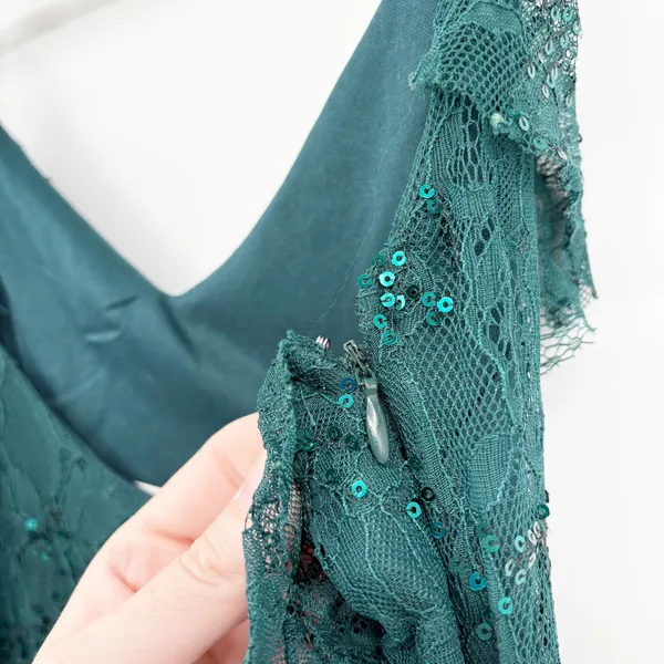 Altar'd State Womens Cambrie Sequin Lace Ruffle Romantic Glam Maxi Dress Size M‎ - Image 9