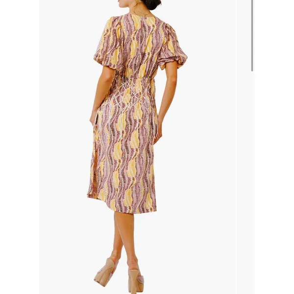 CIEBON Allicent Twist Front Puff Sleeve Midi Dress Size Medium Cutout Beaded - Image 2