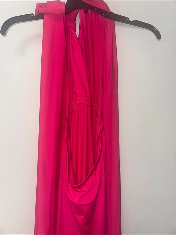 Halter Convertible Multi Way Spaghetti Strap Wedding Cocktail Maxi Gown Pink Size XL - Image 7