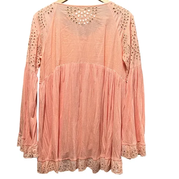 Free People Sea Of Love‎ Eyelet Blouse Size Small Sun Blush - Image 8
