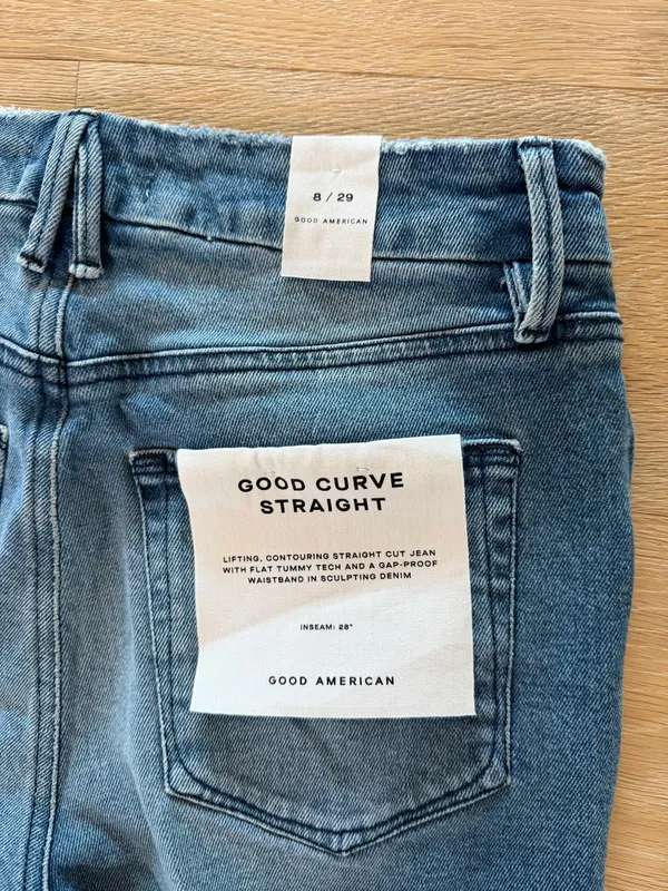 Good American Good Curve Straight Blue Jean 8/29 NWT $155 - Image 7