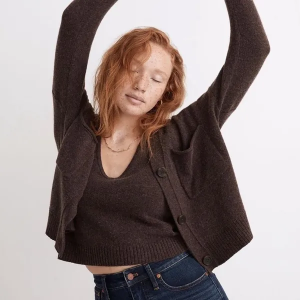 Madewell Upton Cardigan Sweater in Heather Molasses - Image 3