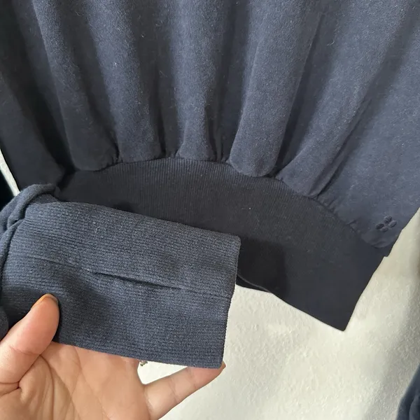 SWEATY BETTY Delight Luxe Fleece Pullover Size 4‎ Navy Blue Cropped Sweatshirt - Image 3