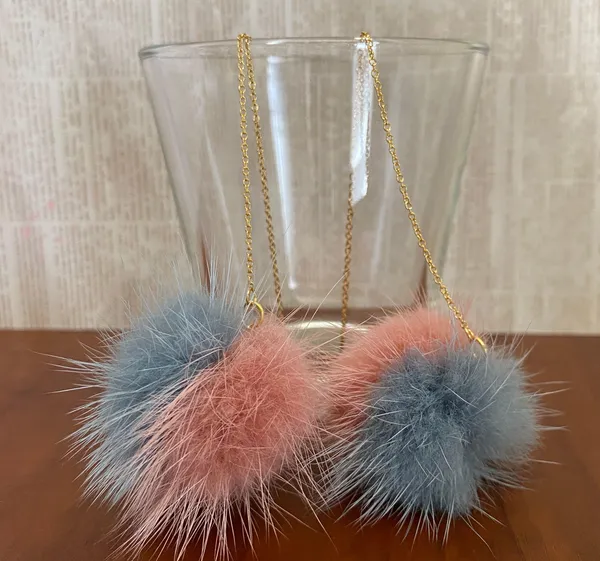 Kawaii faux fur pompom dangle threader earrings✨ - Image 2