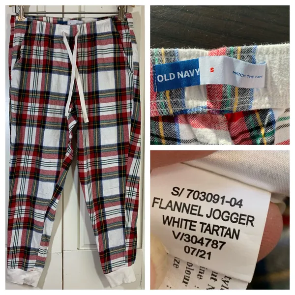 Old Navy Flannel Jogger White Tartan‎ Plaid Pajama Pants Small Match the Fam - Image 2