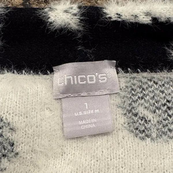 Chicos Cardigan Long Houndstooth Fuzzy Open Cottage Cozy Statement 1 Medium 8 - Image 3