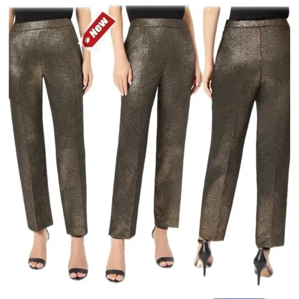 Anne Klein Gold Metallic Snake Skin Ankle Pants‎ Women 14 Straight Leg Trousers - Image 2
