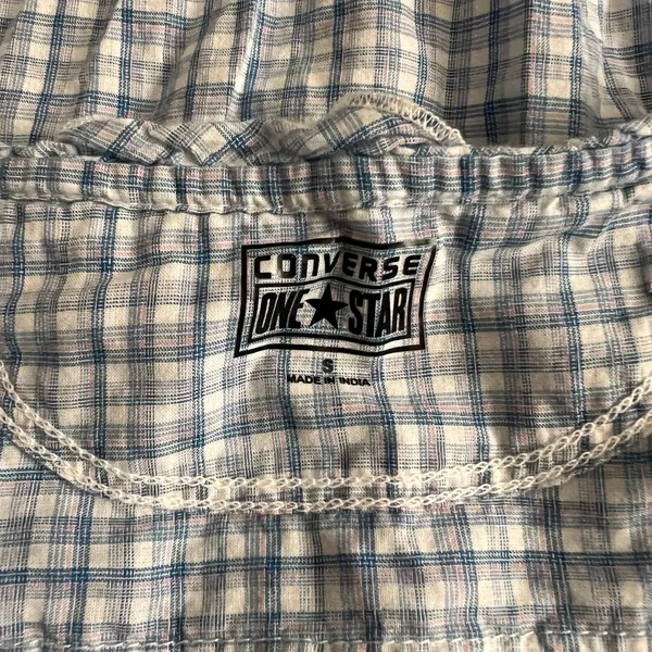 CONVERSE One Star 100% Cotton Blue Checkered Short Sleeve Top, Small - Image 5