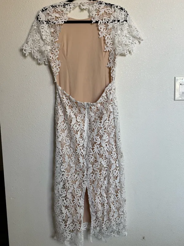 NSR White Floral Lace Midi Dress Open Back Bridal Wedding Cocktail NWT Style - Image 7