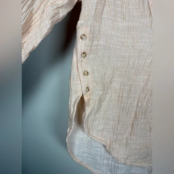 Anthropologie Orange Peach Cotton Gauze Bib-Front Popover Long Sleeve Shirt S - Image 8