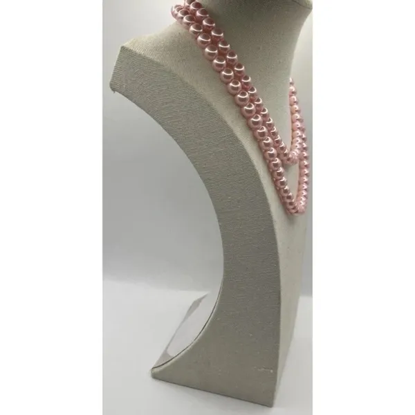 Vintage Pink Tone Double Strand Pink Faux Pearl Lightweight 33” Necklace - Image 7