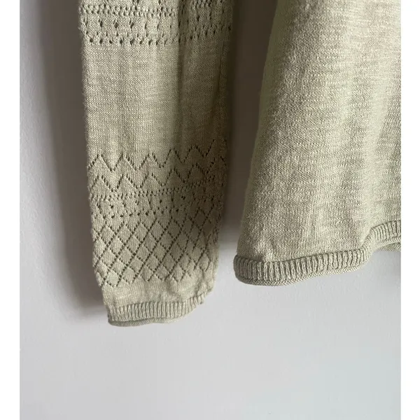 Frye Cardigan 100 Cotton Pointelle Scalloped Cottagecore Dainty Green Small Boho - Image 6