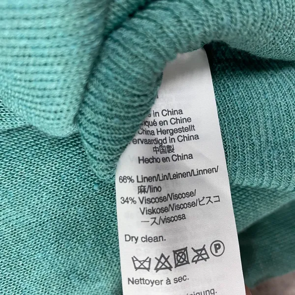 J‎ Crew Sweater Womens Medium Green Button V Neck Linen Blend Top Casual Coastal - Image 3