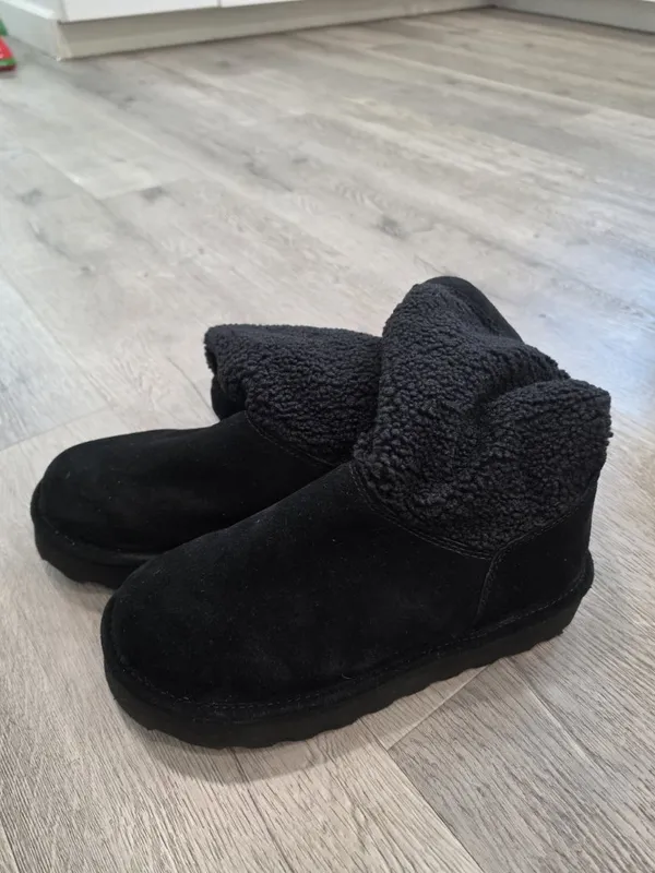 Bearpaw NWT Snuggle Murphy Platform Lo Boots Black Size 11W WIDE sherpa suede - Image 8