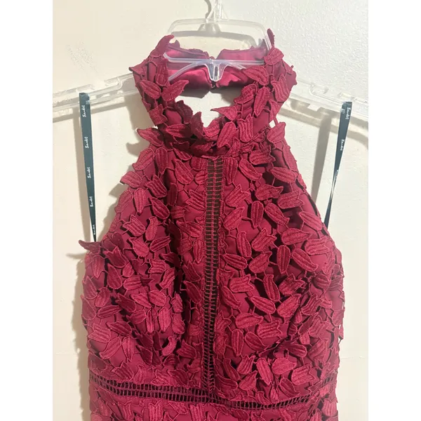 Bardot Gemma Burgundy Lace Halter Midi Dress XS 4 NWT $119 Open Back - Image 10