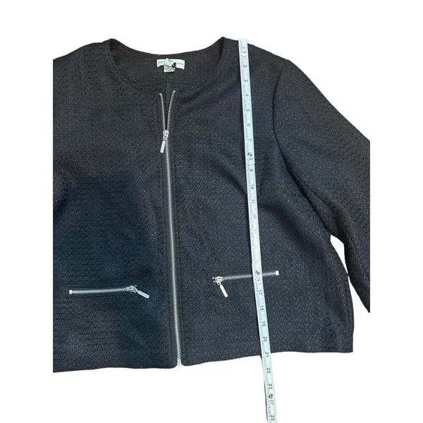 Adrienne Vittadini Womens Black Textured Zip-Up Blazer‎ Sz XL - Image 7