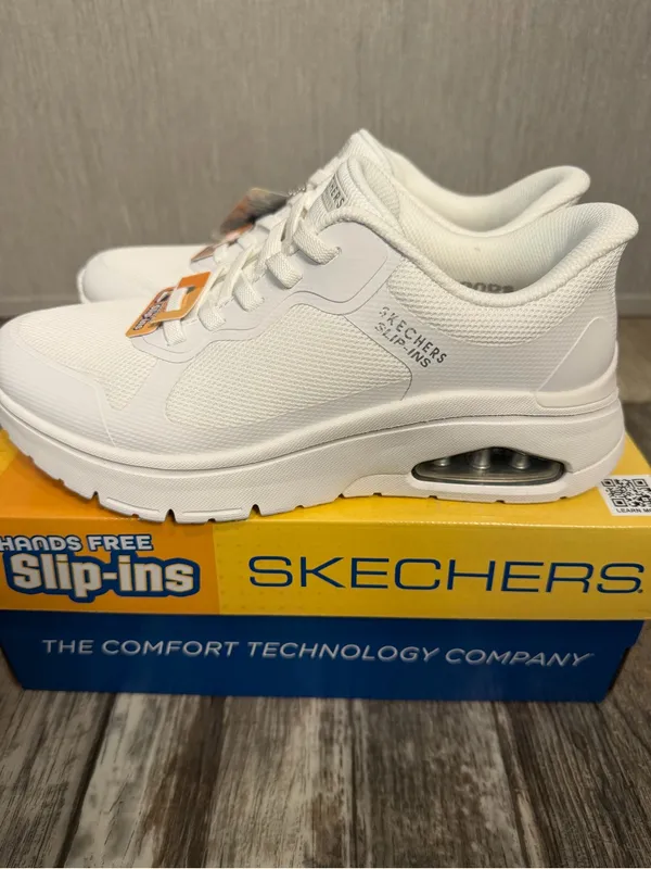 Skechers Uno-Flex All-White Low-Top Lace-Up Sneakers Size 7.5 - Image 9