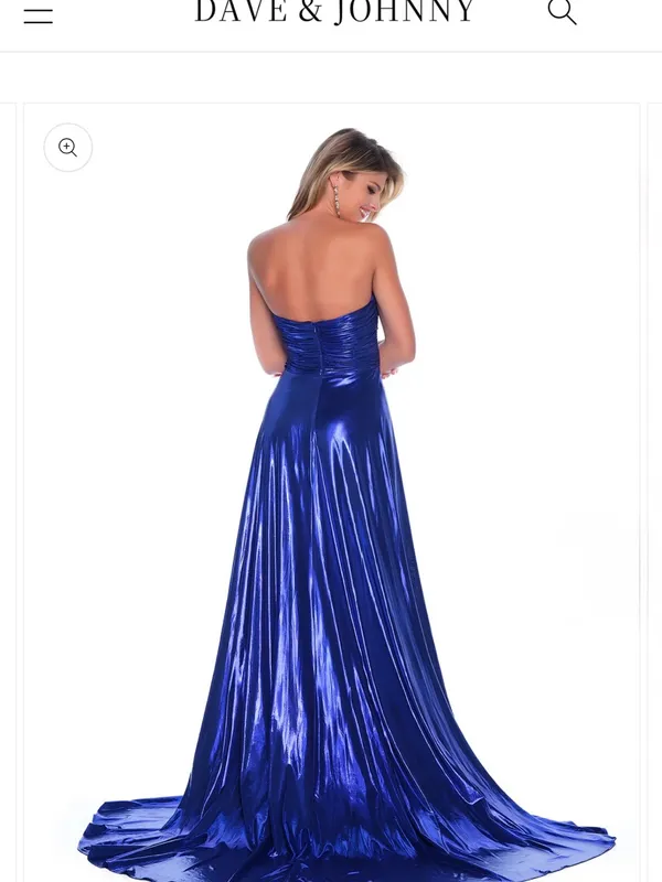 Dave & Johnny Strapless Metallic Sapphire Evening Gown - Image 2