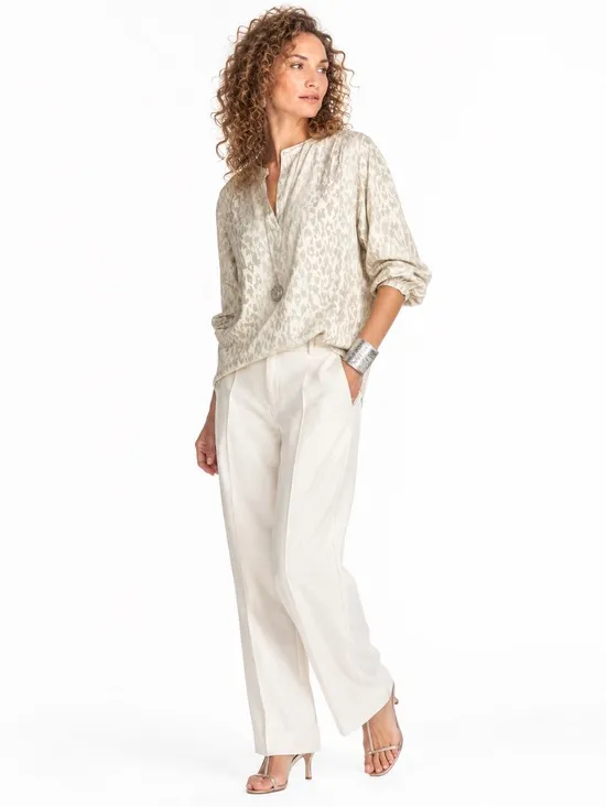 Johnny Was Calme Post Yoga Pullover Blouse BOHO Cream Cheetah Stripe Sz Small - Image 3
