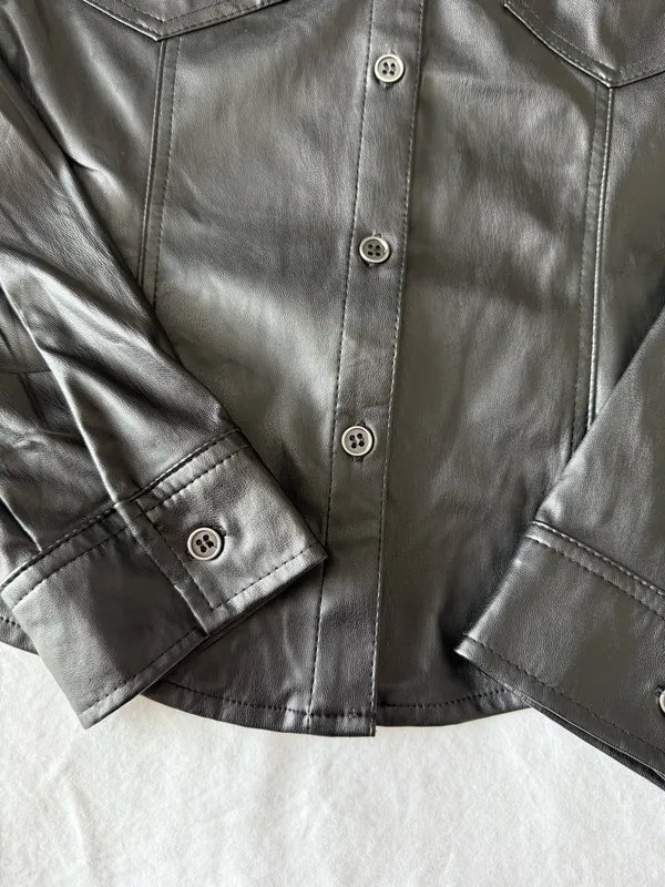Love Tree Black Faux Leather Button-Up Shirt - Image 4
