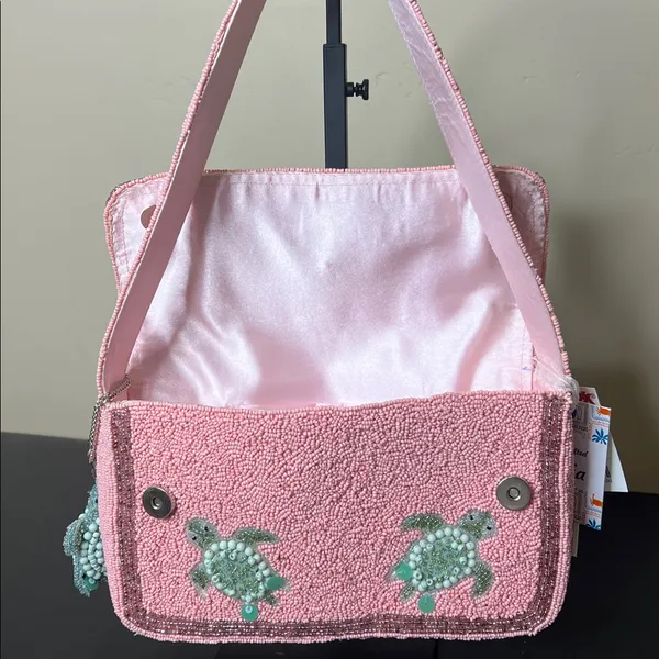 Handcrafted In India | Beaded Turtle Shoulder Bag 🐢 Pink - Image 9