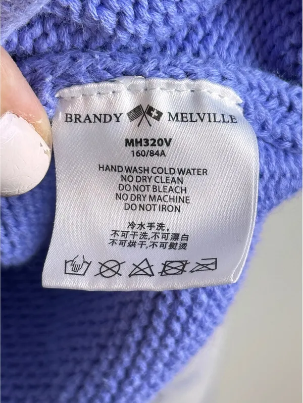 Brandy Melville Nikki Periwinkle Blue White Varsity V Neck Sweater One Size - Image 9