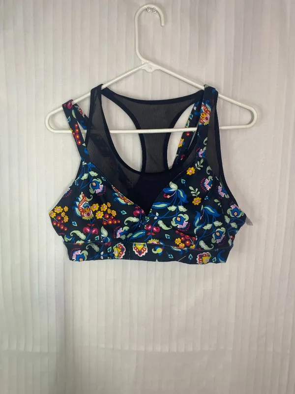 Lab Joy Women’s XL Floral Paisley Sports Bra Mesh Racerback Black Multicolor - Image 2