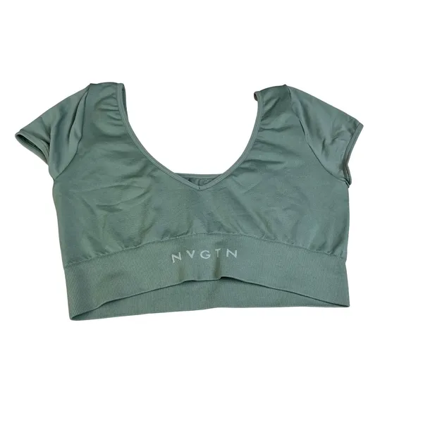 NVGTN Womens Seamless Short Sleeve Crop Top Sage‎ Green Medium Scoop Neck Active - Image 5