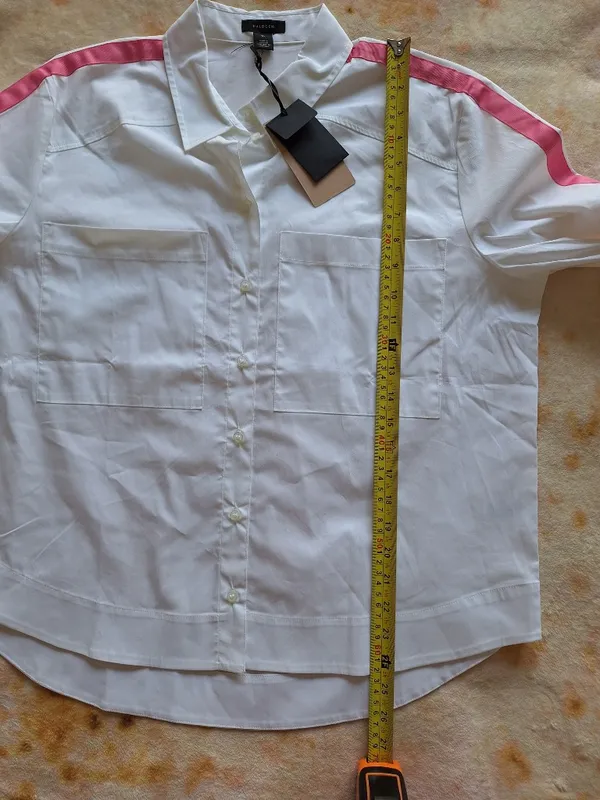 NWT Halogen Nordstrom M White Shirt Pink Satin D-Ring Utility Straps Oversized - Image 9
