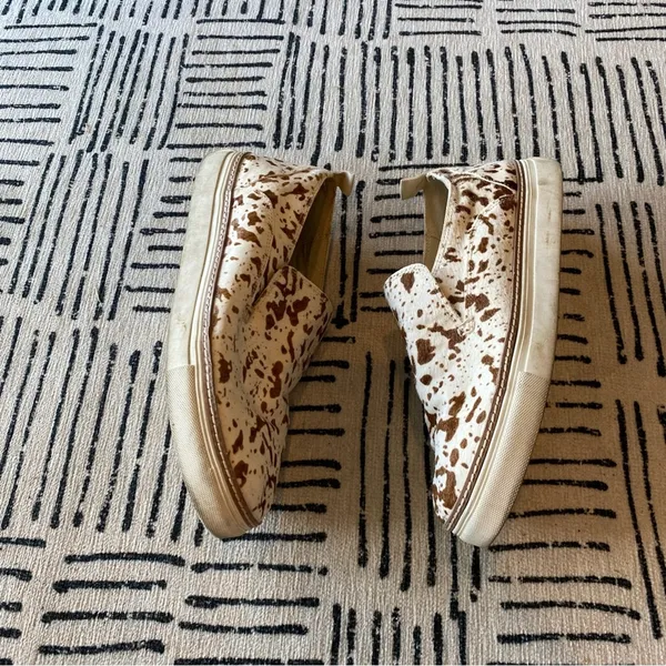 Crown Vintage Cow Print Haircalf Slip On Sneakers Tan Brown 10 - Image 5