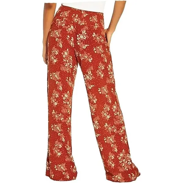 Three Dots Ladies' Hawaiian Inspired Burnt Orange Floral Crinkle Pants L - Image 2