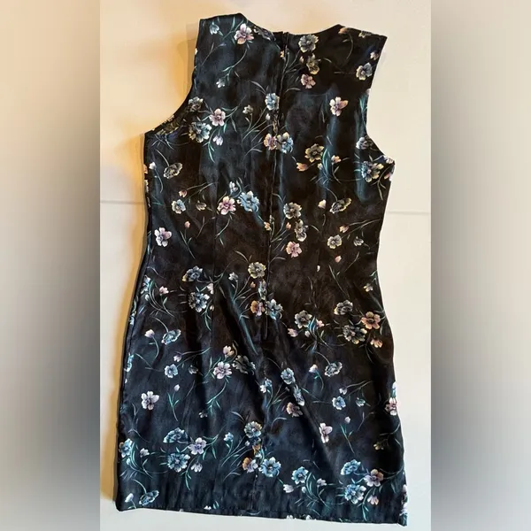 VINTAGE 90s Y2K Women’s Mini Sleeveless‎ Navy Floral Dress Size 11/12 - Image 4