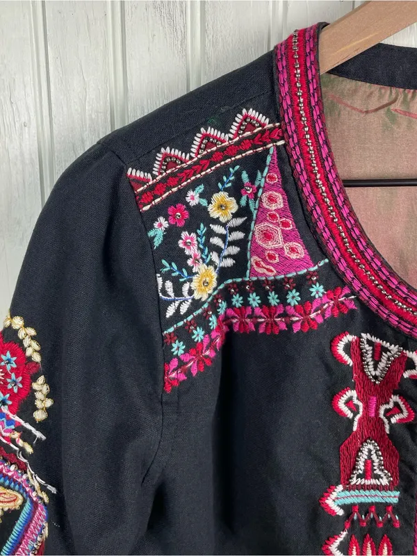 Anthropologie Abstract Embroidered Jacket Size Small Black Multicolor Boho Artsy - Image 6