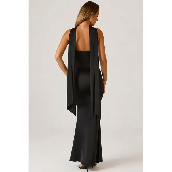 Oh Polly‎ Mandi Scarf Detail Strapless Satin Maxi Gown Black NWT Size US 4 - Image 2