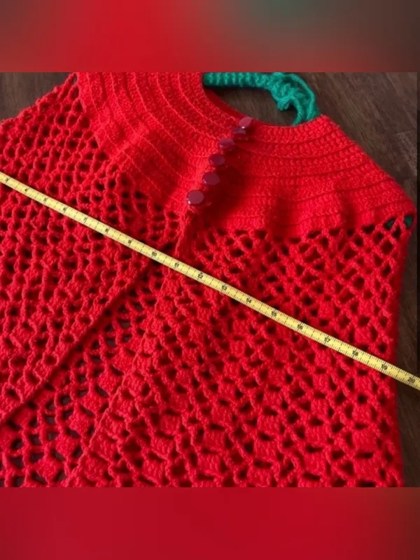 Handmade Knit Poncho Gorgeous Red Size M - Image 3