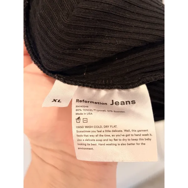 Reformation Jeans Black Ribbed Mock Neck Mini Dress XL Short Sleeve Bodycon - Image 3