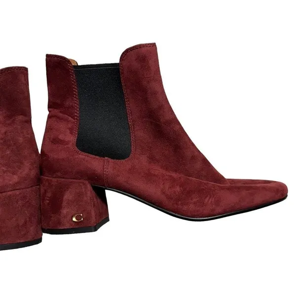 Coach Chelsea Boots Burgundy 7 Women Suede Block Heel Ankle Goring G2765 - Image 4