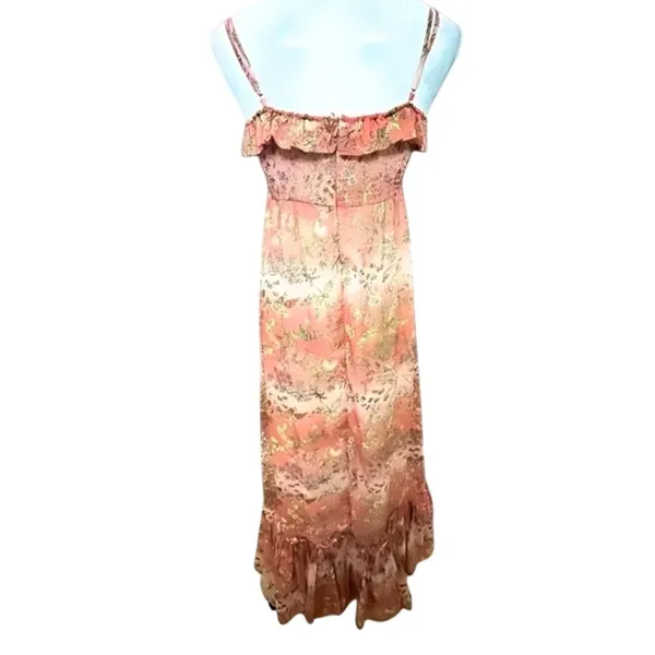 By TiMo Smocked Maxi Dress Floral Chiffon Ruffle Thin Straps Orange Medium NWOT - Image 6